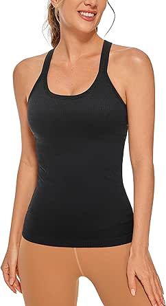 CRZ YOGA Womens Seamless Ribbed Racerback Tank Tops with Built in Bra - Padded Scoop Neck Slimming Athletic Long Camisole Ribbed Racerback Tank Top, Crz Yoga, Preppy Summer Outfits, Preppy Summer, Running Tops, Yoga Women, Racerback Tank Top, Daughter Love, Yoga Leggings