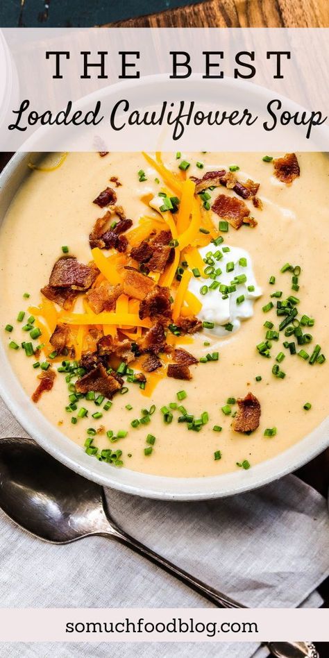 Cauliflower Soup With Bacon, Loaded Cauliflower Soup, Cauliflower Potato Soup, Cauliflower Cheese Soups, Broccoli Potato Soup, Soup With Bacon, Cauliflower Potatoes, Creamy Cauliflower Soup, Roasted Cauliflower Soup