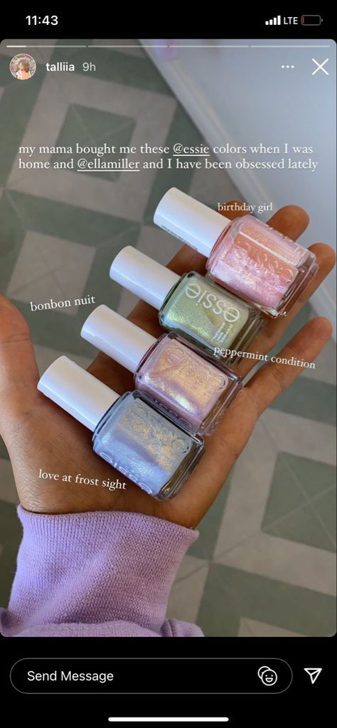 Best Pink Gel Nail Polish, Shimmering Nail Polish, Non Gel Nails Polish, Nail Polish Inspo Natural Nails, Natural Painted Nails Simple, Essie Shimmer Nail Polish, Nails With Just Nail Polish, Essie Nail Polish 2023, Essie Aesthetic