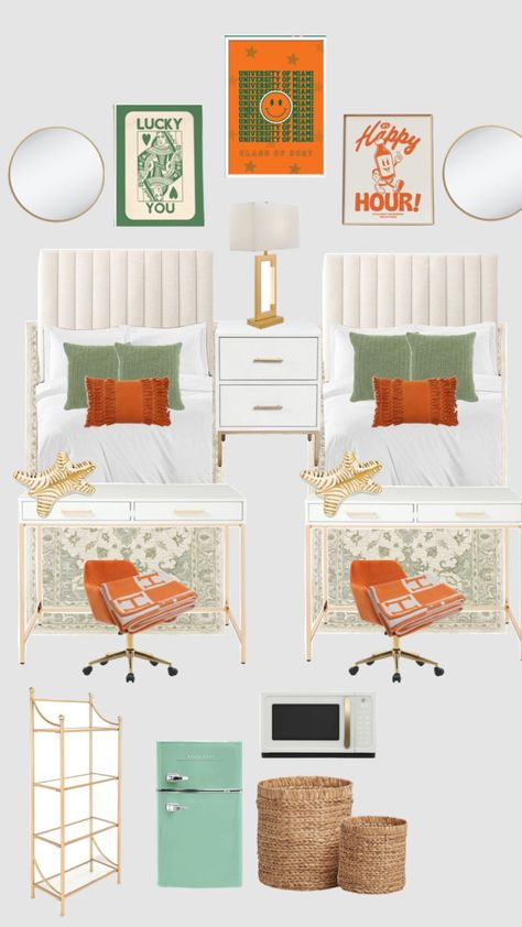 Umiami Dorm, Freshman Dorm, College Dorm Essentials, Apartment Bedroom Decor, Dorm Room Inspiration, Dorm Bedroom, Coastal Bedroom, Dorm Essentials, Room Inspiration Bedroom