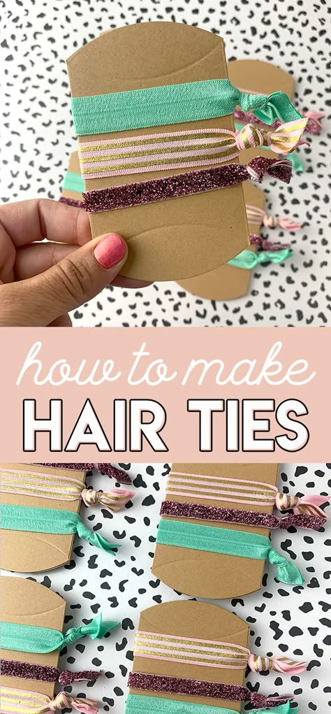 DIY Fold Over Elastic Hair Ties - Tutorial - Poofy Cheeks How To Make Hair Ties With Elastic, Elastic Ribbon Hair Ties, Fold Over Elastic Hair Ties Diy, Sewing Hair Ties, How To Make Elastic Hair Ties, Making Hair Ties, Crafts With Elastic, Diy Hair Ties Elastic, Hair Tie Ribbon Diy