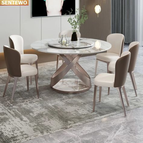 Designer Luxury round dinner Marble Rock Slab dining table set 6 chairs mesa de jantar esstisch marbre Stainless steel gold base - AliExpress Luxury Round Dining Table, Metal Leg Dining Chair, Circle Dining Table, Round Table Base, Casual Dining Table, Round Dining Table Modern, Table 8, Modern Side Chairs, Apartment Dining