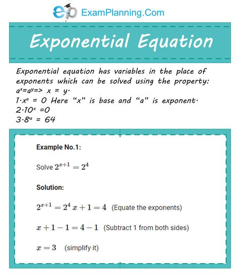 Exponential equations with examples Algebra Rules, Exponents Worksheet For Class 8, Exponent Rules Worksheet, Math Exponent Rules, Exponential Equations, Event Planning Checklist Templates, Algebra 2 Worksheets, Functions Math, Logarithmic Functions