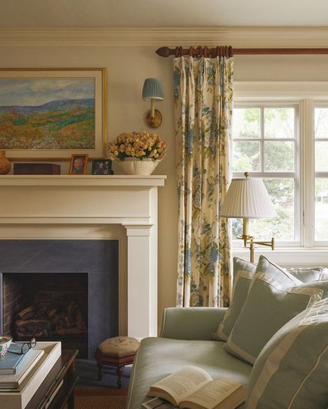 Hageman Homes & Interiors on Instagram: "the living room at our latest renovation project had great potential and plenty of charm! We redesigned the room for our clients and were able to repurpose those fantastic wood curtain rods. Would you believe the slipper sofas were also rebuild and recovered not brand new?! Classic is classic. 📸 @willreidphoto" Colorful French Country Decor, Florida Sunroom, Cranberry Cottage, Salons Cottage, French Coastal, Lakeside Park, Cottage Living Rooms, Living Room Color Schemes, Cozy Spot