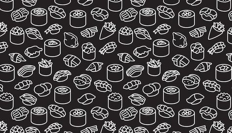 Sushi set seamless pattern | Premium Vector #Freepik #vector #sushi #sushi-roll #japanese-food #sushi-pattern Sushi Background, Sushi Vector, Sushi Pattern, Food Sushi, Sushi Sushi, Sushi Set, Sushi Roll, Japanese Sushi, Japanese Food