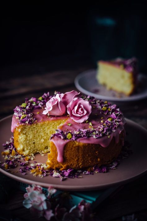 Persian Love Cake - Sugar et al Vegan Persian Love Cake, Persian Cake Recipes, Indian Birthday Cake, Tea Time Cakes, Persian Cake, Bundy Cake, Cake With Pink Flowers, Love Cake Recipe, Persian Love Cake