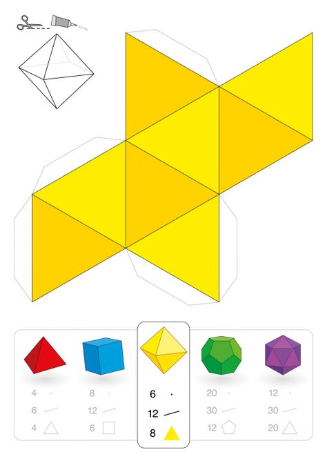 Colorful 3D Triangular Printable - KidsPressMagazine.com Teacher Classroom Supplies, Nouns Activities, Math Enrichment, Platonic Solids, Bedroom Decor For Small Rooms, Math Charts, Diy Crafts Bookmarks, Sacred Geometry Tattoo, Platonic Solid