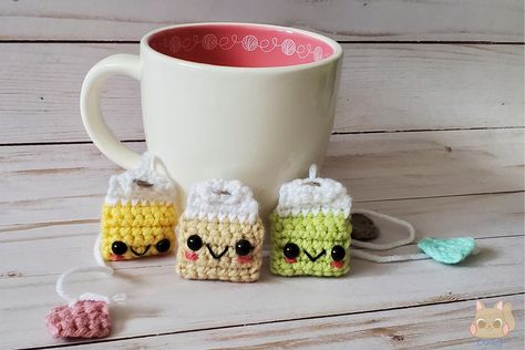 Free Lil Teabag Crochet Pattern | Shared on Yarn Society Crochet Bookmarks Free Patterns, Bunny Valentines, Bookmark Pattern, Crochet Bookmark Pattern, Crochet Bookmark, Crafts For Sale, Crochet Animals Free Patterns, Crochet Hook Set, Crochet Food