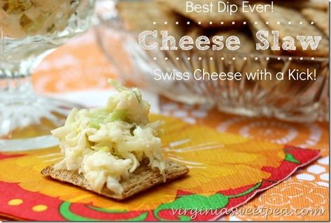 Have you heard of Cheese Slaw? It’s not really slaw, it’s a delectable dip made with swiss cheese, green onions, jalapenos, and pepperoncinis. Cheese Slaw, Summer Dip Recipes, Best Dip Ever, Fruit Dressing, Summer Dip, Delicious Dips, Slaw Recipe, Pinterest Food, Miracle Whip