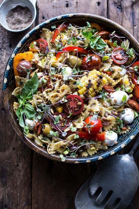 Everything But the Kitchen Sink Pasta Salad | HBH Spring Pasta Recipes, Spring Pasta, Everything But The Kitchen Sink, Pasta Salads, Fettuccine Alfredo, Summer Dishes, Half Baked, Summer Salad Recipes, Half Baked Harvest