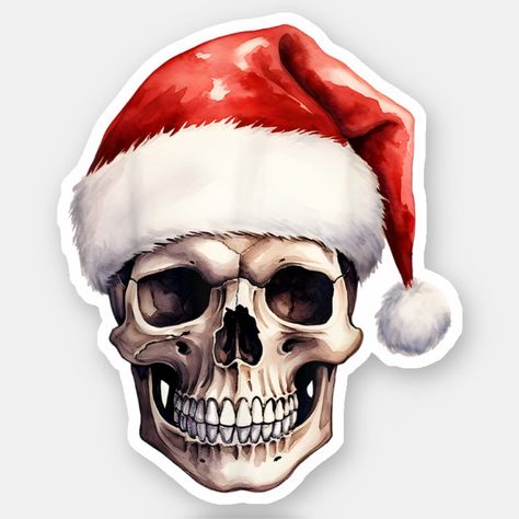 Christmas Skull Funny Santa Xmas Holiday Sticker Skull Funny, Christmas Skull, Funny Santa, Holiday Stickers, Xmas Holidays, Christmas Stickers, Gifts Cards, Tech Design, Hat Crafts