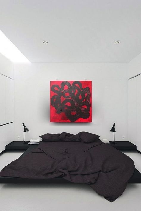 Minimalist Dekor, Minimalist Bedroom Design, Sleeping Room, Dekorasi Kamar Tidur, Bedroom Setup, Red Bedding, Bedroom Red, Bedroom Black, Trendy Bedroom