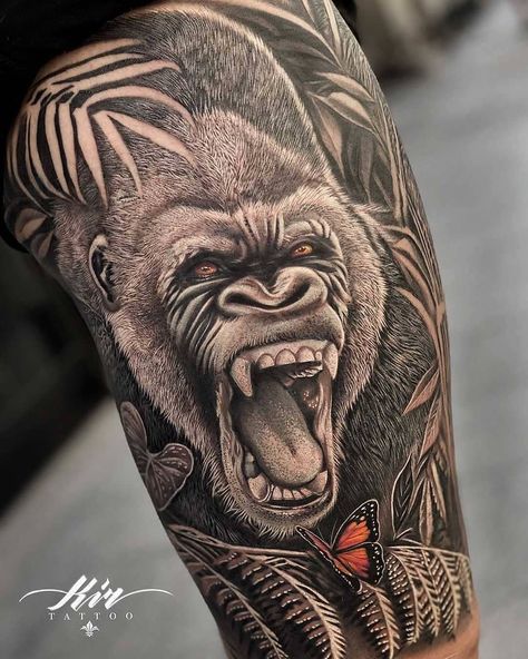 tattooskwad shared a post on Instagram: “Stunning wildlife piece, this gorilla is insane! Let us know what you think in the comments🙌 -…” • Follow their account to see 1,093 posts. Gentleman Tattoo, Under Chest Tattoo, Wolf Tattoos Men, Animal Sleeve Tattoo, Gorilla Tattoo, Full Leg Tattoos, Monkey Tattoos, Theme Tattoo, Leg Tattoo Men