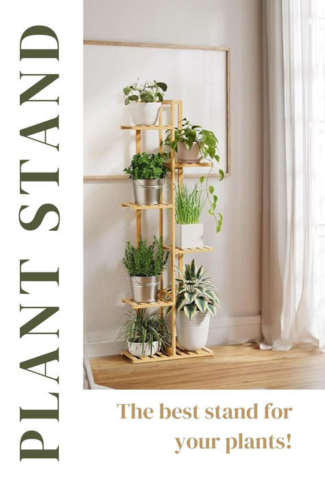 This plant stand is perfect for all of your houseplants! Style your indoor plants with this 6 tier bamboo plant stand. It allows space for 7 potted plants. It's a great option for shelving for your plants! Easy to assemble and will look great with your home decor. Plants Corner, Potted Bamboo, Corner Plant Shelf, Tiered Plant Stand Indoor, Mid Century Plant Stand, Mid Century Plants, Indoor Plant Stand, Planter Holder, Bamboo In Pots