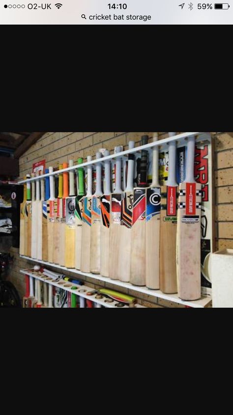 Cricket bat storage Bat Storage, Sports Display, Cricket Kit, Bat Display, Supermarket Display, Trophy Display, Cricket Store, Sports Ideas, Sport Equipment