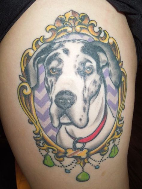 40+ Cute Great Dane Tattoo Ideas - The Paws Great Dane Tattoo, Dogs Tattoos, Poodle Tattoo, Rottweiler Tattoo, Dog Portrait Tattoo, Great Dane Puppies, Pet Tattoos, Tattoo Appointment, Framed Tattoo