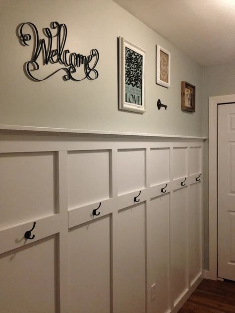 DIY Wall Transformation Ideas | Madness & Method Diy Board And Batten, Basement Entrance, Entrance Wall, Batten Wall, Basement Remodel Diy, Board And Batten Wall, Faux Shiplap, Beach Bathroom Decor, Basement Walls