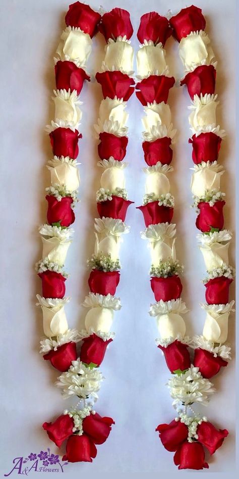 Garland | A&A Flowers Wedding Mala Rose, Red And White Saree, Wedding Mala, Flower Garland Diy, Red And White Wedding, Red And White Weddings, Garland Diy, Wedding Garland, White Saree