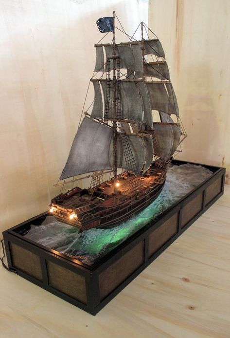 Jackdaw Model Ship - AC.4 FanArt on Behance Model Ships Wooden, The Jackdaw Ship, Model Pirate Ship, Miniature Ship Model, Jackdaw Ship, Ship Miniature, Ship Model Diy, Wood Ship, Pirate Ship Model