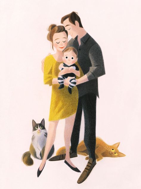 Illustration - Genevieve's Portfolio. #Custom #family #portrait #illustration Family Drawing Illustration, 가족 일러스트, Family Portrait Drawing, Custom Portrait Illustration, Mother Art, Family Drawing, Baby Illustration, Custom Family Portrait, Family Illustration