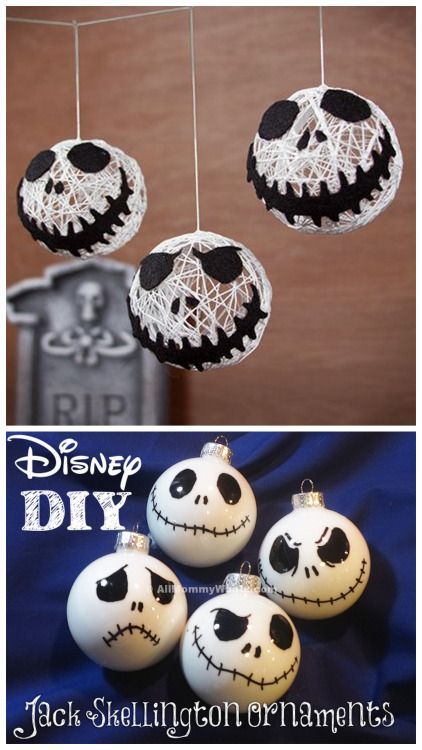 DIY Holiday Jack Skellington Ornaments. Top Photo: DIY Jack... Jack Skellington Ornaments Diy Nightmare Before Christmas Tree, Nightmare Before Christmas Diy Ornaments, Jack Skellington Ornaments Diy, Diy Jack Skellington Decoration, Diy Nightmare Before Christmas Ornaments, Jack Skellington Christmas Tree, Jack Skellington Ornaments, String Ornaments, Diy Jack Skellington