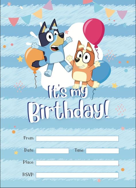 'Bluey' Birthday Party Ideas That Are Better Than A "Lovely Drive To The Shops" Bluey Birthday Party Invites, Bluey Birthday Invitation Template Free, Bluey Birthday Party Invitations, Bluey Party Invitations, Bluey Invitations, Bluey Birthday Invitation, Bluey Bingo Birthday Party, Bluey Birthday Party Ideas, Art Party Favors