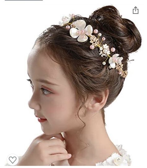 Flower Girl Hairstyles Updo, Flower Girl Updo, First Communion Hair, Communion Hair, First Communion Hairstyles, Headband For Wedding, Gold Headpiece Wedding, Glamorous Wedding Hair, Kids Hairstyles For Wedding