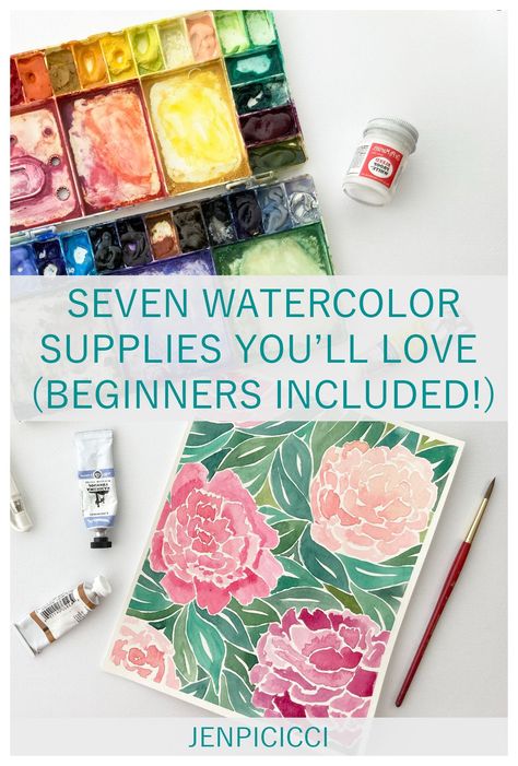 Here's a list of all the watercolor supplies I use and wish I'd known about when I started painting! From paper to pens to extras, I've got you covered. Paintings For Beginners Easy, Easy Watercolor Paintings For Beginners, Starting A Craft Business, Face Watercolor, Easy Watercolor Paintings, Paint For Beginners, Watercolor Art For Beginners, Beginning Watercolor, Beginners Watercolor