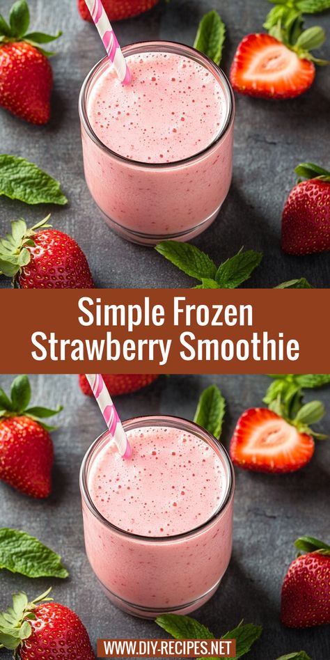 This simple frozen strawberry smoothie is a perfect blend of strawberries, yogurt, and juice. Great for breakfast or a quick snack! Frozen Strawberry Smoothie, Strawberry Smoothie Recipe, The Perfect Smoothie, Strawberry Recipe, Almond Milk Yogurt, Granola Parfait, Smoothie Recipes Strawberry, Frozen Strawberry, Sweet Smoothies