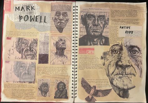 Artist Pages A Level, Art Gcse Artist Research Page Layout, Mark Powell Portraits, Mark Powell Artist Research Gcse, Gcse Portraits, Artist Research Page A Level, Mark Powell Artist Research Page, Mark Powell Artist Research, Artist Research Page Gcse