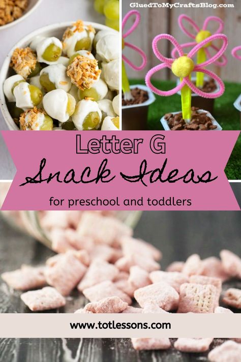 Letter Of The Week Snack Ideas, Letter G Snacks For Preschool, Preschool G Activities, Letter F Snacks For Preschool, Letter D Snacks For Preschool, Snack Ideas For Preschool, Letter G Activities For Preschool, Alphabet Snacks, Letter Of The Week Preschool