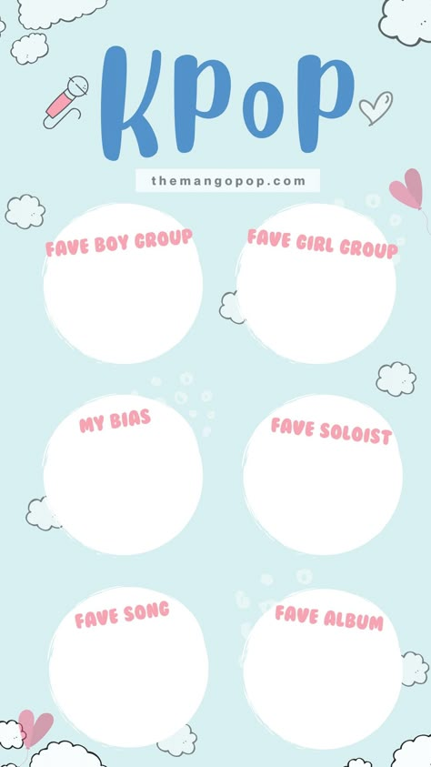 Kpop List Groups, Kpop Quiz, Kpop Instagram, About Me Template, Templates Aesthetic, Story Background, Aesthetic Story, Bingo Template, Clouds In The Sky