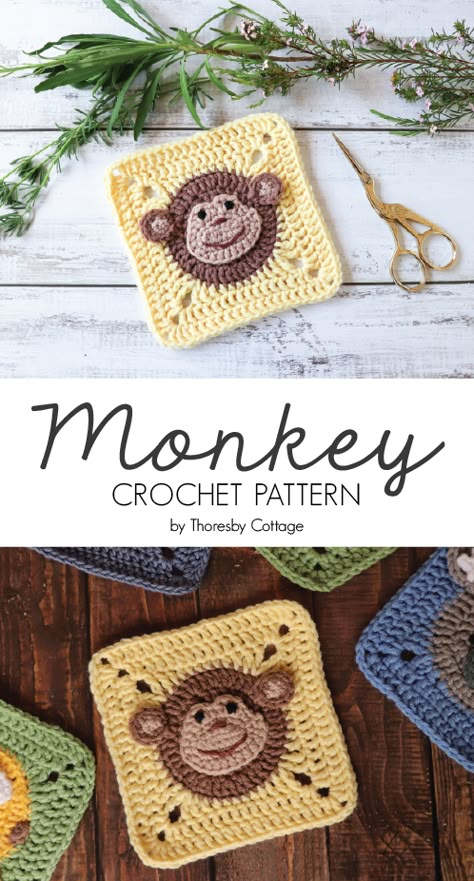 Crochet Granny Squares Patterns, Crochet Monkey, Monkey Pattern, Crochet Decor, Motif Pattern, Crochet Cushions, Adorable Crochet, Crochet Square Patterns, Crochet Granny Squares