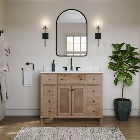 Sunset Bathroom, Dresser Sink, Bathroom Vanity Single Sink, Natural Wood Bathroom Vanity, Bathroom Vanity Single, Vanity Single Sink, Farmhouse Style Bathroom Vanity, Bathroom Console, Master Bath Vanity