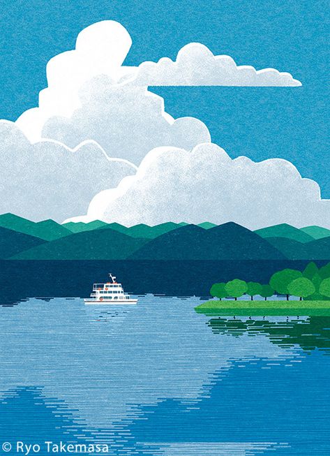 Ryo Takemasa on Behance Ryo Takemasa, Gig Poster, Summer Lake, Lake Art, Landscape Illustration, 그림 그리기, New Yorker, Wall Collage, Graphic Design Illustration