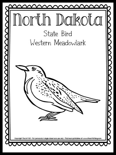 North Dakota State Bird Coloring Page (Western Meadowlark!) {FREE Printable!} - The Art Kit Kansas State Bird, Bird Coloring Page, Kansas Day, Western Meadowlark, Montana Art, Bird Coloring, The 50 States, Nebraska State, Wyoming State