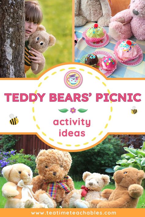 Are you looking for some great ideas to host a great teddy bear's picnic for preschoolers, even if you're unable to go outdoors? Look no further! I've got a whole bunch of teacher-tested games, activities, crafts, and resources that are guaranteed to make your picnic super-fun for little ones, whatever the weather! Click the pin to read more. Teddy Bear Crafts For Preschoolers, Teddy Bear Toddler Activities, Teddy Bear Tea Party Preschool, Teddy Bear Party Games, Teddy Bear Picnic Games, Teddy Bear Activities For Toddlers, Teddy Bear Day Preschool, Teddy Bear Activities For Preschool, Teddy Bear Crafts Preschool