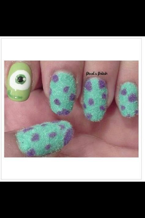 Monsters inc flocking powder nails Farm Animal Nails, Monster Inc Nails, Animal Nail Art, Velvet Nails, Nail Art Disney, Animal Nails, Disney Nails, Fabulous Nails, Cute Nail Designs