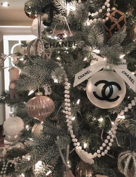 Chanel Christmas Aesthetic, Chanel Christmas Tree, Chanel Christmas, Chanel Decor, Luxury Christmas Tree, Christmas Time Is Here, Winter Wallpaper, Fashion Wall Art, Jingle All The Way