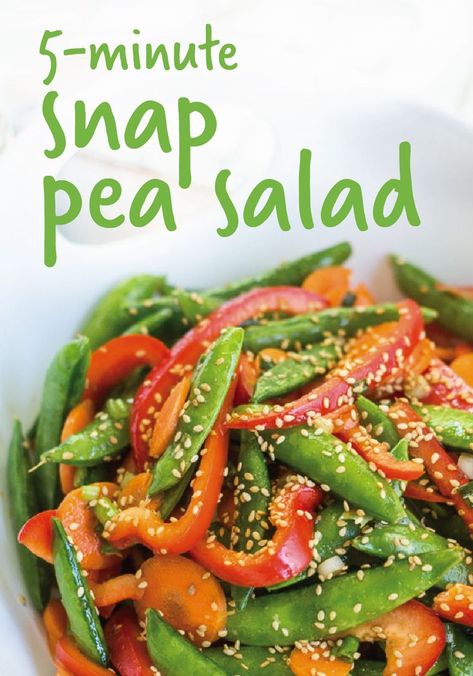 Serve this 5 Minute Asian Snap Pea Salad as a quick side dish, or add some chicken or tofu and toss it with rice noodles for a speedy weeknight dinner. | The Wanderlust Kitchen Side Dishes Veggies, Pea Salad With Bacon, Snap Peas Recipe, Snap Pea Salad, Vegetables Dishes, Pea Salad Recipes, Snap Pea, Side Dishes For Chicken, Quick Side Dishes