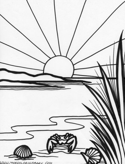 island sunrise coloring page Sunrise Drawing Pencil, Island Coloring Pages, Sunrise Drawing, Fall Leaves Coloring Pages, Making Colors, Sun Coloring Pages, Ocean Coloring Pages, Beach Coloring Pages, Reflection Pictures