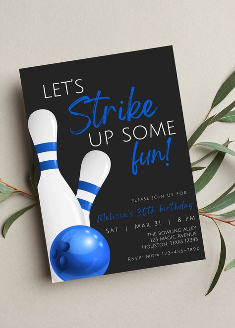 18th Birthday Bowling Party, Bowling Alley Birthday Party, Bowling Invite, Bowling Party Ideas, Bowling Alley Party, Birthday Bowling, Bowling Invitations, Bowling Birthday Invitations, Bowling Party Invitations