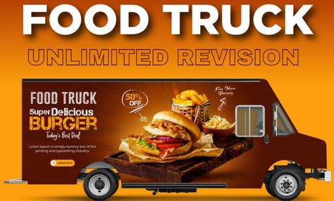 create a truck wrap design for your car, van, vehicle, food truck wrap Food Truck Wrap Ideas, Food Trailer Wrap Ideas, Food Truck Graphics, Food Truck Wrap Design, Food Truck Sticker Design, Food Truck Menu, Delicious Burgers, How To Attract Customers, Wrap Recipes