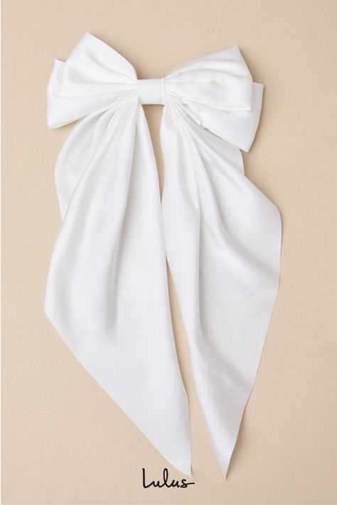 White Bow For Hair, Chiffon Hair Bow, Big White Hair Bow, Conformation Ideas, Wedding Hair Bow, Glinda Costume, Hoco Dance, White Hair Bow, Bow Designs