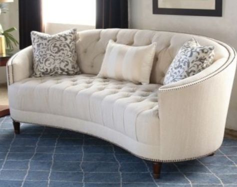 0304 4849217 Nailhead Trim Sofa, Curved Sofa Living Room, Nailhead Sofa, Sofa Classic, Sofa Ideas, Furniture Sofa Set, Round Sofa, Lounge Suites, Sofa Set Designs