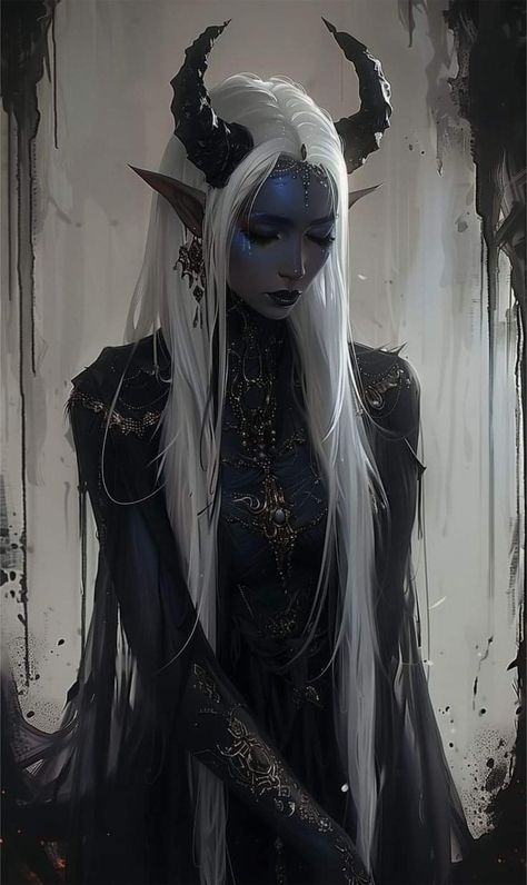 Drow Tiefling, Dark Fae, Fairytale Creatures, Female Demons, Fantasy Demon, Elf Art, Gothic Fantasy Art, Grunge Art, Demon Art