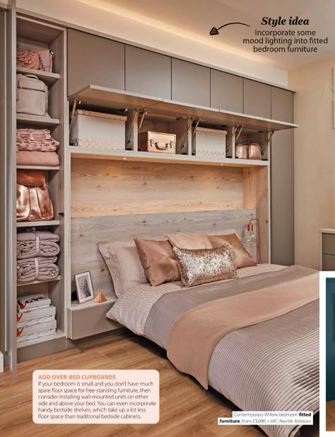 Bedroom Ideas With Cabinets, Bed Between Wardrobes Built Ins, Over The Bed Cupboards, Bed Surrounded By Wardrobe, Bed Between Wardrobes, Closet Headboard, Mid Century Bedroom Furniture, Cama Closet, Bedroom Built Ins