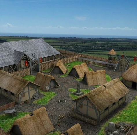 Viking-Saxon settlement in Danelaw England. Saxon History, Anglo Saxon History, Nordic Architecture, Viking House, Viking Village, Viking Life, Viking Culture, Medieval Houses, Viking History