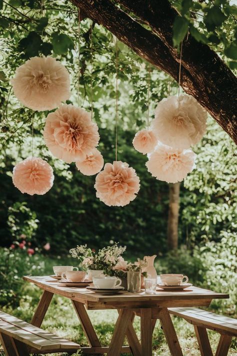 21 Boho Garden Party Decoration Ideas to Inspire Your Next Gathering - H.M.G Boho Garden Party Ideas, Boho Backyard Party, Garden Party Seating, Party Tree Decorations, Dinner Party Outdoor, Rustic Garden Party, Garden Party Ideas, Casual Table Settings, Boho Garden Party