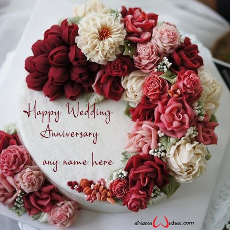 Anniversary Wishes Cake, Floral Garland Wedding, Name On Cake, Sister Birthday Cake, Happy Eid Mubarak Wishes, Marriage Anniversary Cake, Write Name On Cake, Anniversary Cake With Name, Birthday Cake Write Name